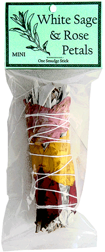White Sage with Rose Petals Smudge 4"L (Mini) - Gifts Import