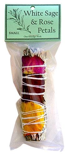 White Sage with Rose Petals Smudge 5"L (Small) - Gifts Import
