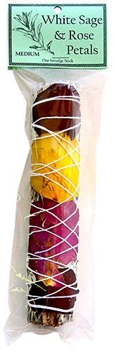 White Sage with Rose Petals Smudge 7"L (Medium) - Gifts Import