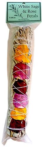 White Sage with Rose Petals Smudge 9"L (Large) - Gifts Import