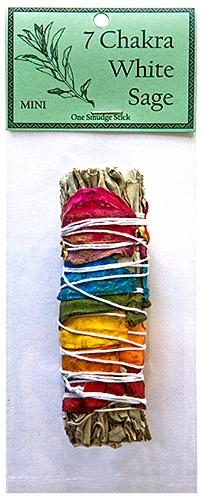 7 Chakra White Sage with 7 Color Rose Petals 4"L (Mini) - Gifts Import