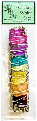7 Chakra White Sage with 7 Color Rose Petals 7"L (Medium) - Gifts Import