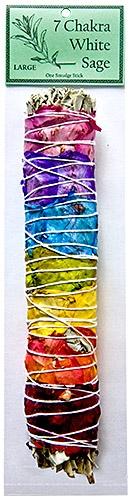7 Chakra White Sage with 7 Color Rose Petals 9"L (Large) - Gifts Import