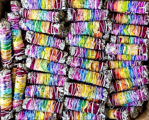 7 Chakra White Sage with 7 Color Rose Petals 5"L (Small) (Pack of 25) - Gifts Import